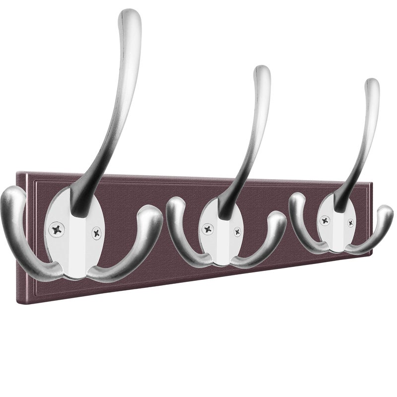 IBosins 6 Pack Big Heavy Duty Three Prongs Coat Hooks Wall Mounted with 24 Screws (Two Types of Screws Included) Retro Double Utility Rustic Hooks for Thick Coat, Big Heavy Bags (Matte Nickel) - Image 3